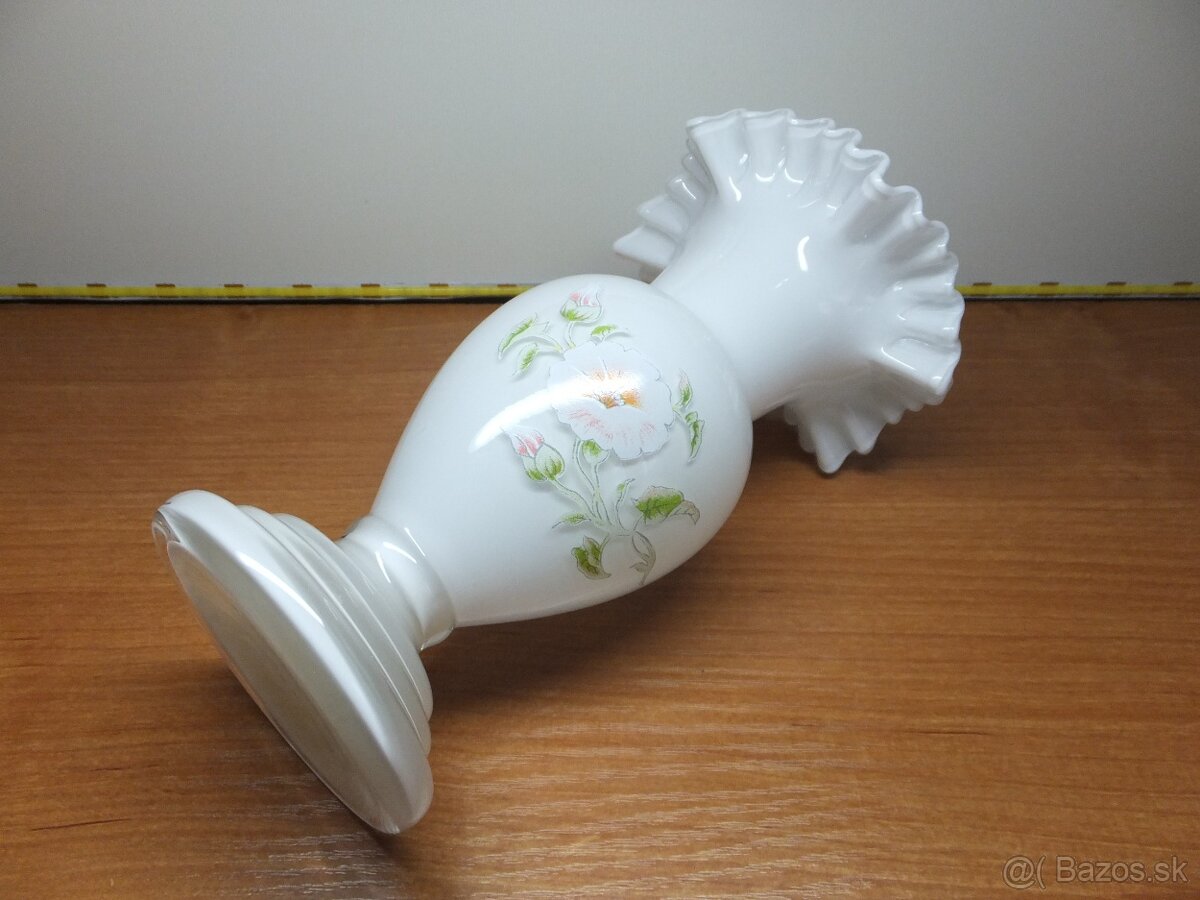 Krásná retro opálová váza s dekorem kytky. - 6