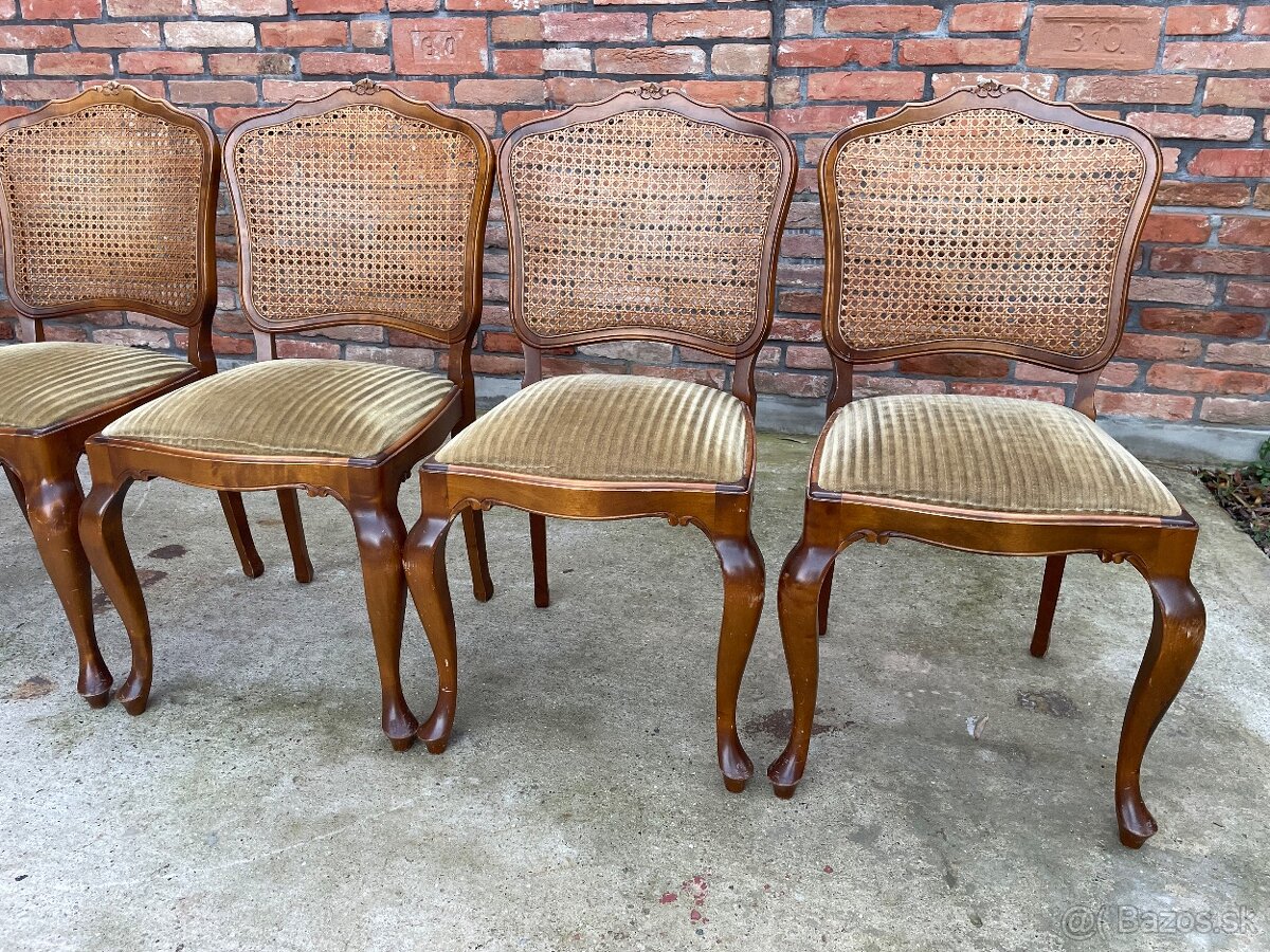 Vintage jedálenské stoličky – masívne drevo, ratanový výplet - 6