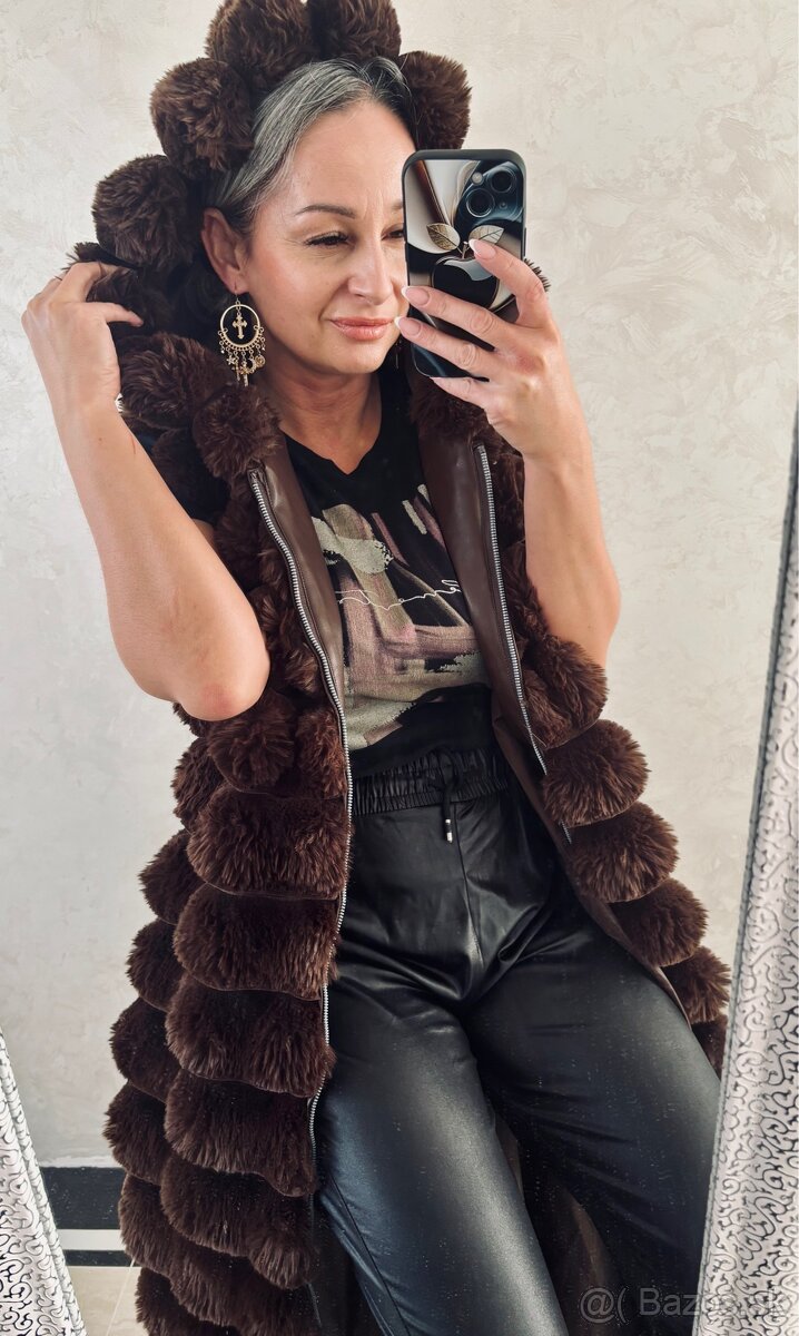 Damska huňata maxi vesta choco - 6