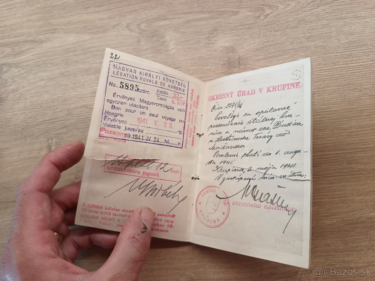Cestovný pas, Slovenský štát 1940 Krupina - 6