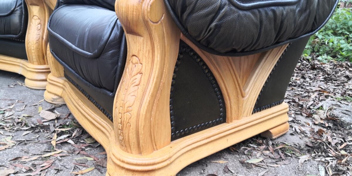 Kožená sedacia súprava 3+1+1 s masívnym dubivým drevom - 6