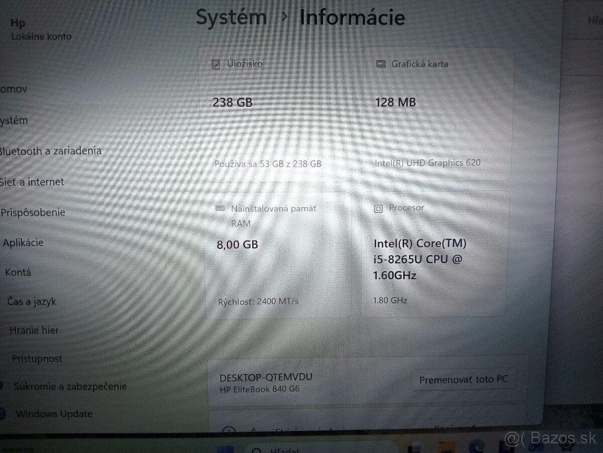 predám HP elitebook 840 g6 - Intel core i5 -8gb ram -ssd - 6