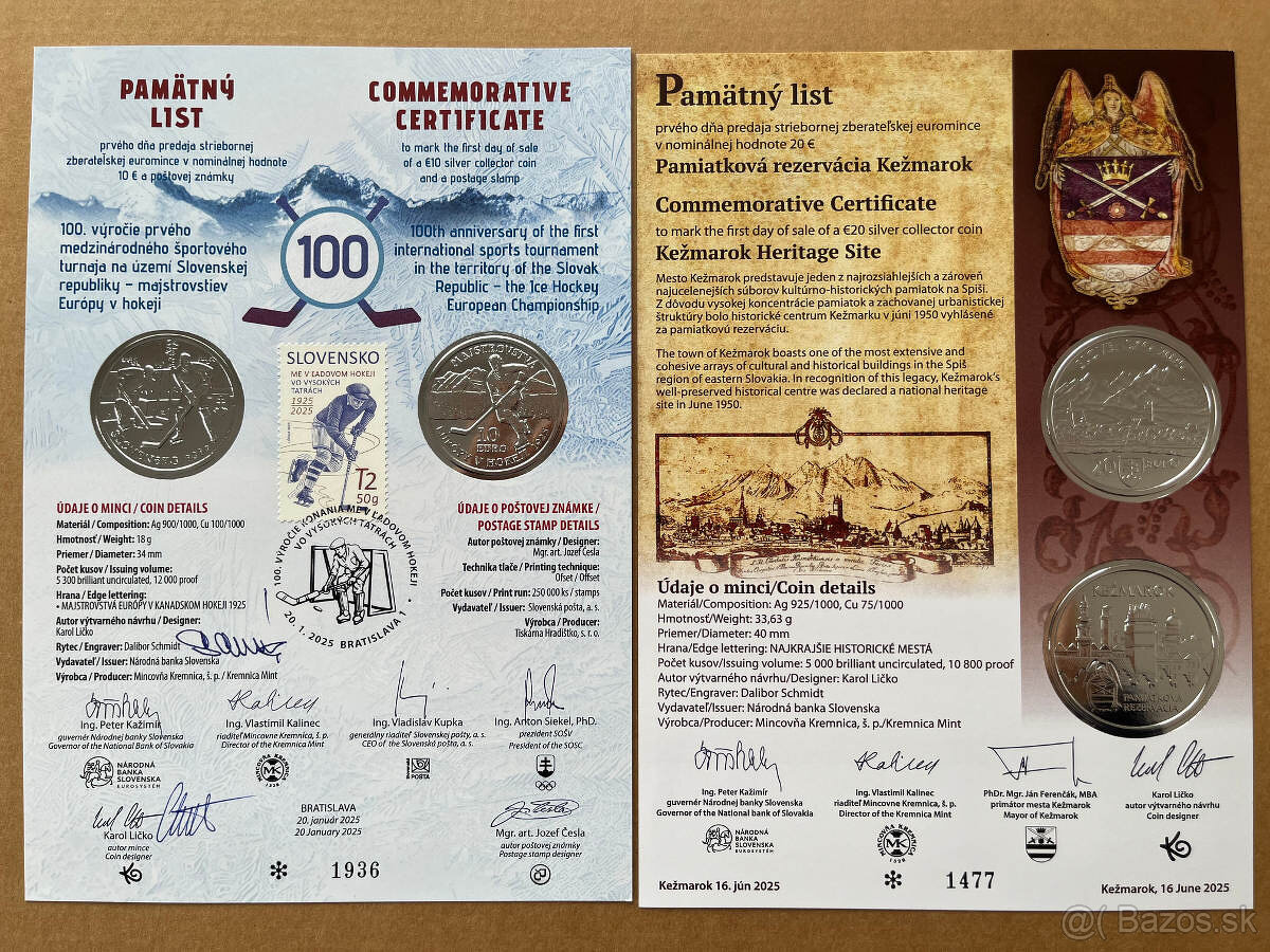 Predám pamätné listy k SK euro minciam - 6