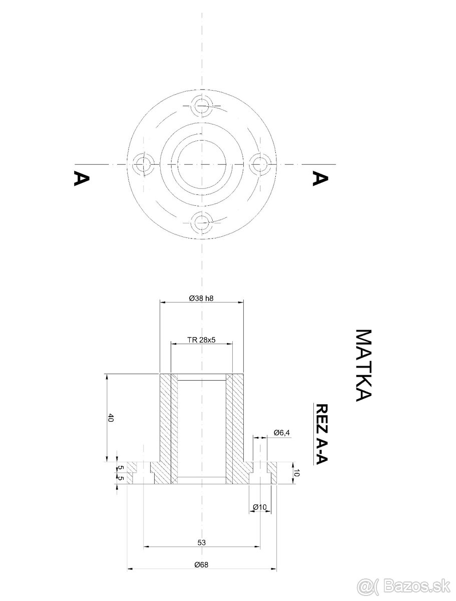 Trapezová skutka TR28x5 1meter + matice - 6