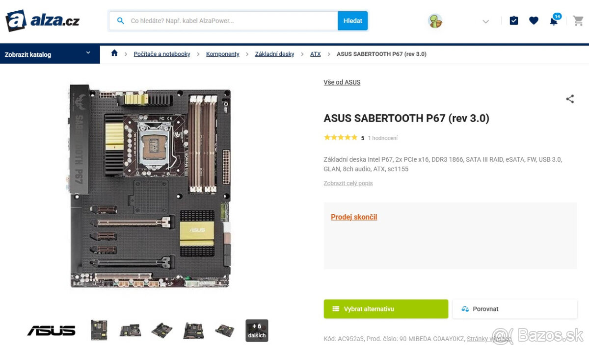 Herná doska ASUS SABERTOOTH P67 + THERMALARMOR | socket 1155 - 6