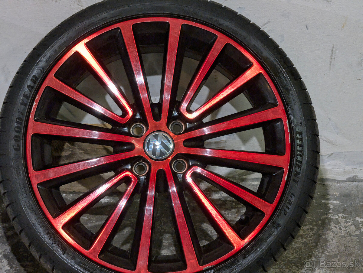 originál ALU disky VW UP 17" - model POLYGON (Black/Red) - 6