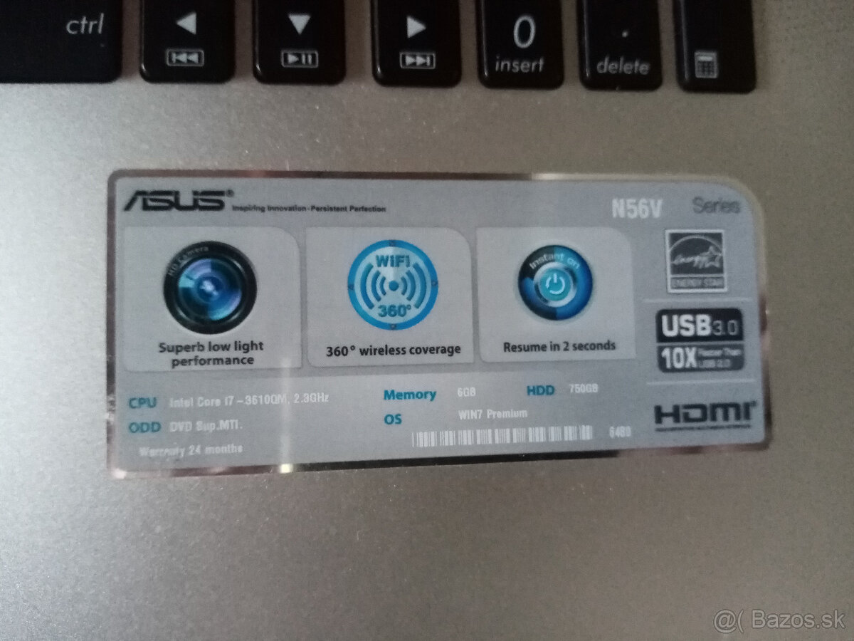 Predám notebook Asus N56V + chladiaca podložka + OS win7 - 6