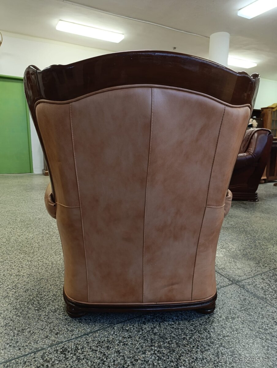 Rustikální kožené křeslo, masív, Nábytek s příběhem - 6