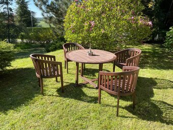 Zahradní stůl s křesílky – materiál teak - 6