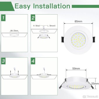 LED zapustené bodové svietidlá 5W stmievateľné bodky studená - 6