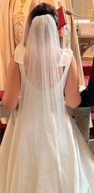 Svadobné šaty ( saténové ) + závoj + kruh pod sukňu - 6