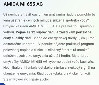 Amica MI655AG vstavaná umývačka riadu 60cm. - 6