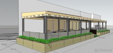 Terasa - 15,7m x 3,1m pozink. konštrukcia, plechy, plachta - 6