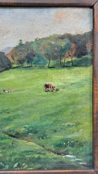 Starožitný obraz - Na pastve - olej - 6