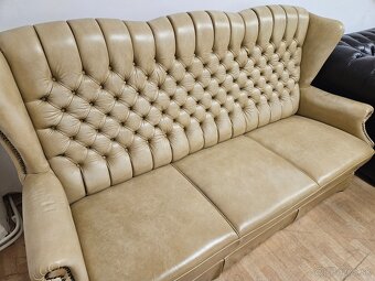 Chesterfield štý,kožená vysoká sedačka,3+1+1 - 6