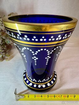 Biedermeier vaza kobaltove sklo, maľba a zlato - 6