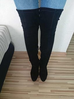 Dámske čierne semišové čižmy nad koleno - veľkosť 36 - 6
