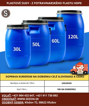 Plastove sudy 30L,60L,120L,220L,plastovy sud na kvas,na vodu - 6