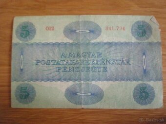 Bankovky 20 korún z roku 1913; 5 korún z roku 1919 - 6