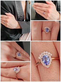 Moderný zásnubný prsteň zo 14ct zlata Tanzanit/diamanty - 6