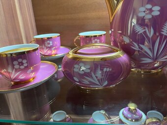 Nádherný fialový porcelánový kávový servis bohato pozlátený - 6