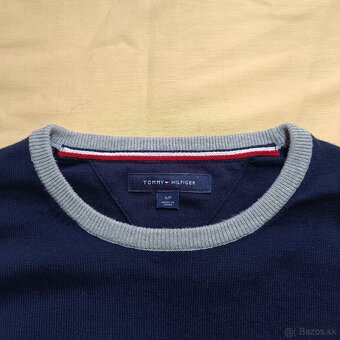Tommy Hilfiger modrý tenký sveter svetrík s veľkým logom S/M - 6
