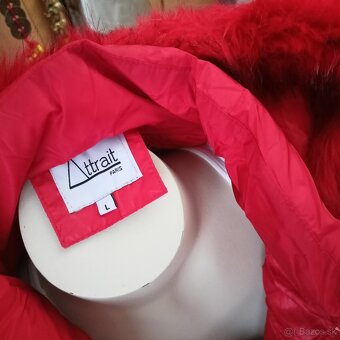 Červená predĺžená bunda s kožušinou - 6