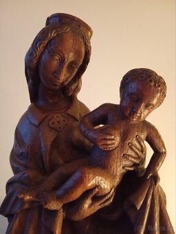 Stará z dreva vyrezávaná Madona s dieťaťom 50 cm - 6