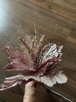 Luxusné dekoračné vetvičky – ružovo-zlaté, trblietavé - 6