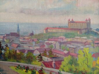 Krásny starý slovenský obraz - Výhľad na Bratislavu 88x48 cm - 6
