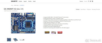 Doska GIGABYTE M68MT-S2, socket AM3+, podpora AMD FX - 6