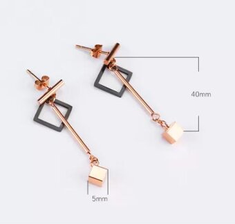 Oceľové náušnice Cube Black Rose Gold - 6