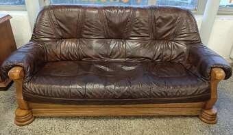 Rustikální kožená sedací souprava, 3+2+1, nábytek z masívu - 6