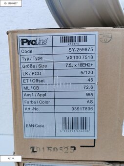 Proline 7,5x18 ET45 5X120 Silber Vw T5,T6 1253 - 6