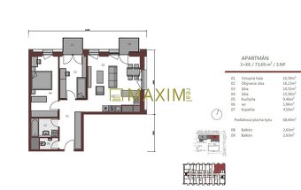 3 izbový apartmán s 2 balkónmi a parkingom v projekte Metrop - 6