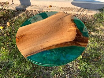 Originálny konferenčný stôl – dub & epoxid (Smaragdová zelen - 6