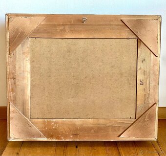 Starý obraz v krásném rámu, olejomalba na desce - 6