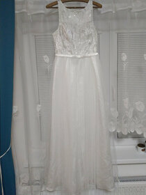 Svadobné / spoločenské kremovo biele šaty - 6