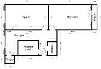 Na predaj priestranný 2-izbový byt, SEVER – 65 m2, balkón - 6