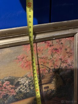 Starý ručne maľovaný obraz s rámom - 6