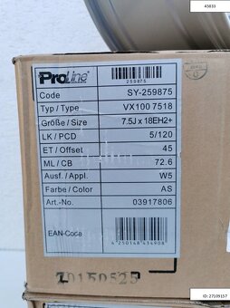 Proline 7,5x18 ET45 5X120 Silber Vw T5,T6 1241 - 6