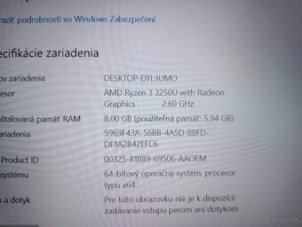 predám Acer extensa 15 EX215-22 - AMD Ryzen 3 , 8gb ram - 6