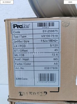 Proline 7,5x18 ET45 5X120 Silber Vw T5,T6 1238 - 6