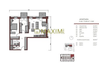 3 izbový apartmán s 2 balkónmi a parkingom v projekte Metrop - 6