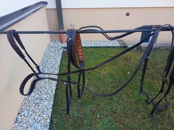 Hnedé kožené poprsne postroje na dva kone - 6