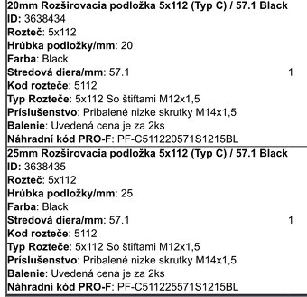 Rozširovacie podložky 5x112 2,5 cm a 2 cm 57,1 mm - 6