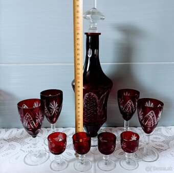 Krištáľ - rubínová karafa , poháre, vázy - 6