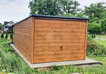 Plechová garáž 3x6 so spádom strechy dozadu, imitácia dreva - 6