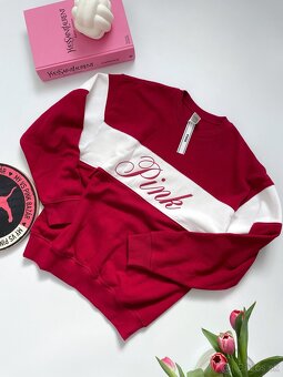 Victoria’s Secret PINK bordovo biela mikina S - 6