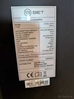 odvlhčovač a čistička vzduchu BIET DC40L HEPA 

 - 6